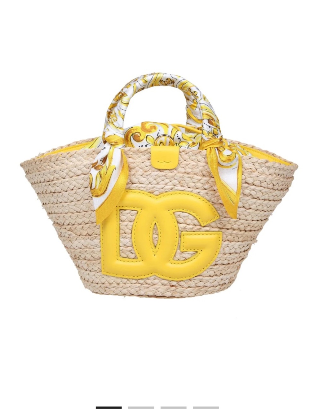 Yellow Straw Tote Bag with Scarf Accent